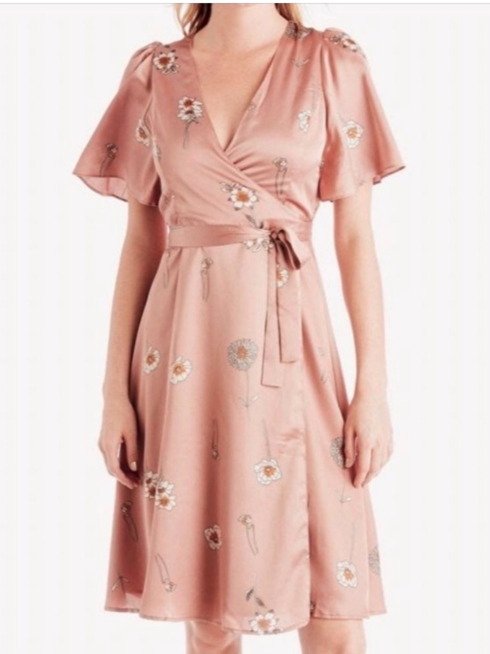 ASTR The Label Fiona Floral Satin Wrap Dress Size Medium